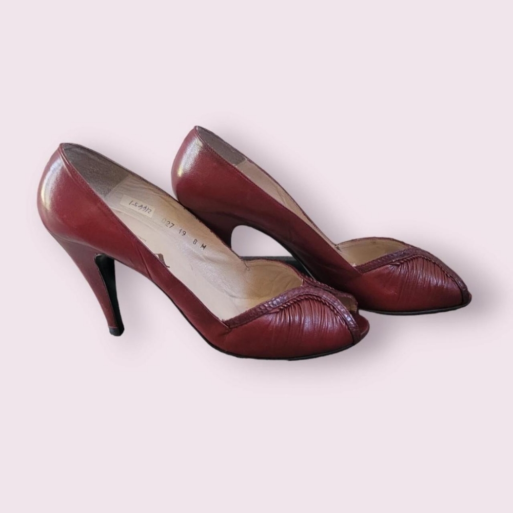 Vintage 80s red peep toe heels